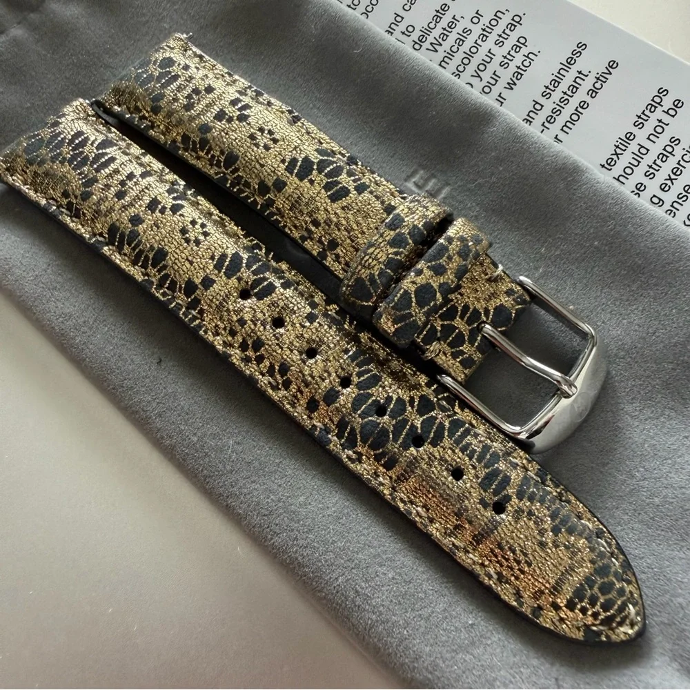 Michele Black and Gold Lace Leather Watch Strap - 18mm - Picture 9 of 16